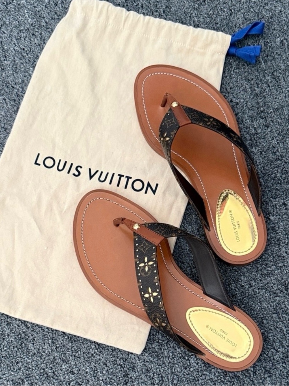 Louis Vuitton Brown Monogram Leather Thong Sandals